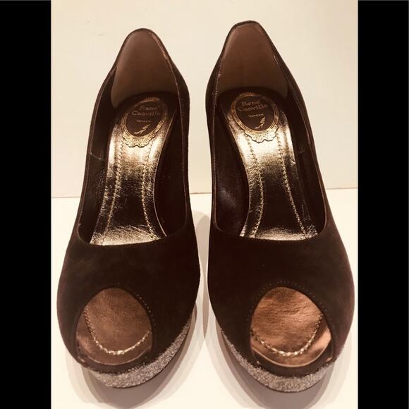Rene Caovilla brown suede HH platform with detail